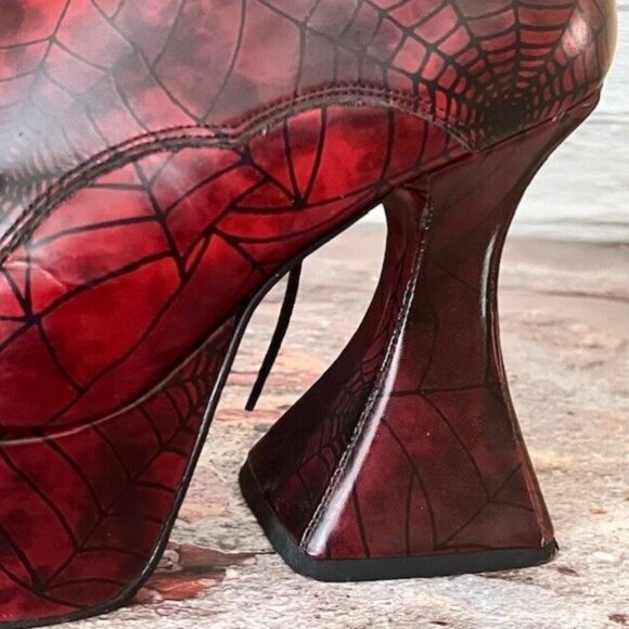 Vintage OG 90’s London Underground Spiderweb Print Leather Coffin Heel Platforms - Picture 6 of 8